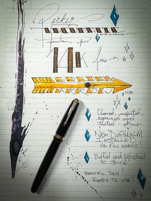 1946 Parker Vacumatic Major ~ Blue Diamond~ Laminated Black ~ 14k Nib ~ Restored - Image 1 of 4
