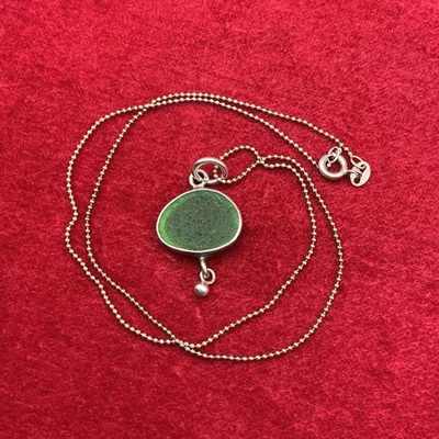 "Collar colgante vintage de plata esterlina de vidrio de mar verde cristal de mar cadena de bola de 16""" Foto 1 de 4