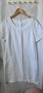Weißes Leinenkleid Größe 10 / 12 Kurzarm Taschen DEL SOL Urlaub Strand  - Bild 1 von 7