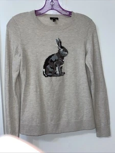 Talbots Crew Neck Bunny Rabbit Tan Beige Knit Lambswool Sweater Small Petite SP - Picture 1 of 3