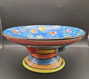 Mary Rose Young Art Pottery Handpaint Roses Abstract Pedestal Bowl Compote Dish - Picture 1 of 16