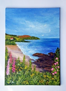 Original Painting "Sea View"  7" x 5" on Canvas Board by Judith Rowe - Picture 1 of 3