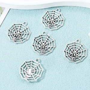 BLUK 50 piezas Dijes de tela de araña Hágalo usted mismo Colgantes para hacer joyas Plata antigua - Imagen 1 de 4