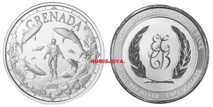 Caribe GRENADA 2 $ 2024. Onza plata BUCEADOR CON TIBURONES. 31,10 gr. 999/1000. - Imagen 1 de 1