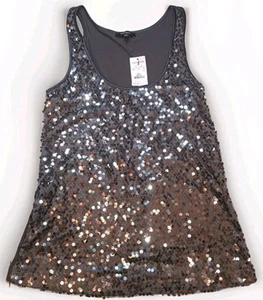 NWT Y2K Sz S Express Sequin Tank Top Dark Gray Silver Summer Festival Small - Picture 1 of 9