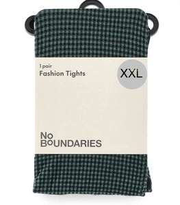 XXL No Boundaries Women’s Checkered Fashion Tights Green/Black Size 2XL w/ Feet - Picture 1 of 4