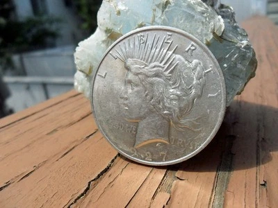 1927 D Peace Dollar UNC Semi Key Date Die Break Error Coin Bearly See The #1 - Image 1 of 4