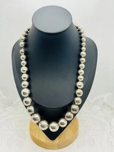 TAXCO MEXICO STERLING SILVER BENCH BEAD GRADUATED NECKLACE 81g TM-186 - Picture 1 of 10
