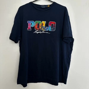 Ralph Lauren Camicia Uomo XL Classica Blu Logo Jersey Vernice Splatter Pony Tee - Foto 1 di 10