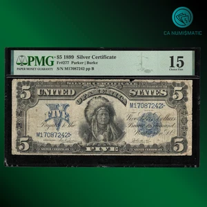 Fr.277 1899 $5 Five Dollar Silver Certificate "INDIAN CHIEF NOTE" PMG 15, 87242 - Picture 1 of 2