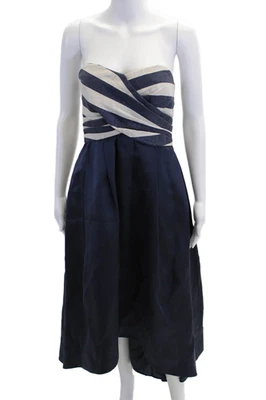 Vestido sin tirantes plisado a rayas de algodón azul marino talla 4 Shoshanna Midnight para mujer Foto 1 de 4