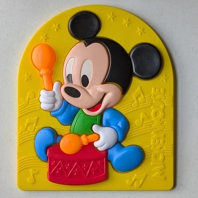 vtg Mattel Disney Mickey Mouse Toddler Baby with Drum Plastic 3-D Tray Puzzle - Image 1 of 4