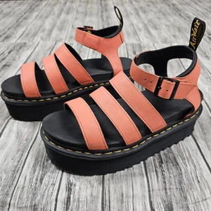 Dr. Martens Blaire Quad Leather Strap Platform Sandals - Coral - Women's Size 10 - Picture 1 of 15