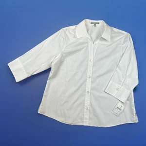 Foxcroft Wrinkle Free Shaped Shirt 16 White 3/4 Sleeve Button Up Collar Blouse - Picture 1 of 8