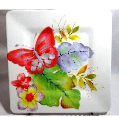 Десертная тарелка Laurie Gates Melamine Tropicanla 8,6 дюйма кв. Фиолетовый зеленый красный цветочный - Изображение 1 из 4