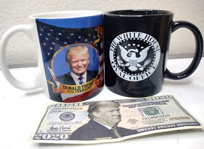 Tazas de inauguración del 45º presidente Donald Trump 2017 Oficina Oval, dólar MAGA 2020 Foto 1 de 4