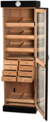 Premium Quality Tower Humidor Cabinet Holds Up to 3000 Cigars,Glass Door, Black - Image 1 of 4