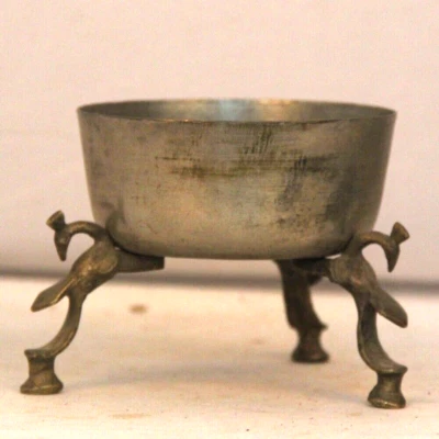 Antique Brass Vegetable Serving Bowl Peacock Handcrafted Original Old - Image 1 of 4