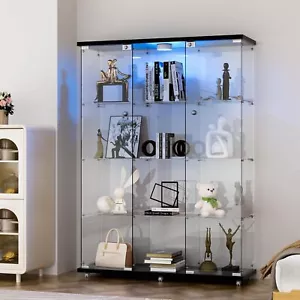 NEW Glass Display Cabinet W/LED Light 3 Doors 4 Shelves Storage Case For Curio - Picture 1 of 10