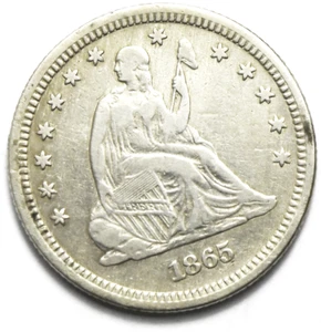 Cuarto de dólar de plata libertad sentada 1865 25c veinticinco centavos raro en muy buen estado - Imagen 1 de 4