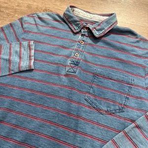 Johnnie O Polo Shirt Mens Medium Blue Red Stripe Tilly Long Sleeve Pocket Henley - Picture 1 of 8