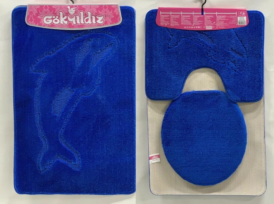 Badgarnitur Badteppich Badezimmergarnitur 3-Teillig  85 x 55 cm Königblau Mit - Bild 1 von 1