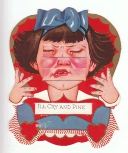 Vintage MCM Valentine Card I'll Cry Until You'll be My PUSH/PULL Mechanical USA! - Picture 1 of 3
