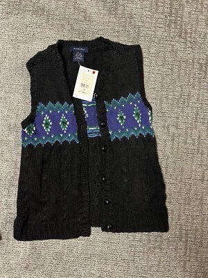 Vintage Eagle Eye Crochet Knit Aztec Vest Western Black Size Small  - Image 1 of 4