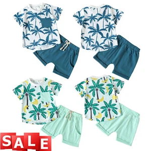 Toddler Baby Boy Short Sleeve Palm Tree Printed T-Shirt Shorts Casual Outfit - Picture 1 of 12