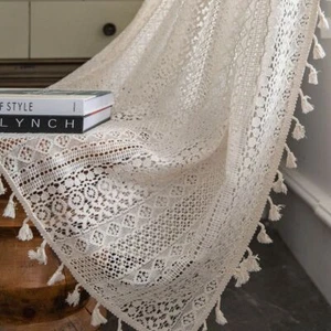 Cotton Crochet Lace Curtain Bedroom Boho Rod Pocket Door Curtains Living Room - Picture 1 of 17