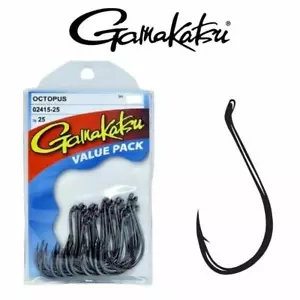 Gamakatsu Octopus Black Colour Fishing Hook Value Pack (25 Hooks) - Choose Size - Picture 1 of 1