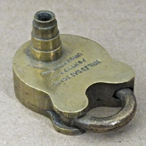 NO KEY Antique Padlock PONTYPRIDD WALES GAS Brass 2" Height - NO KEY - P622 Cover
