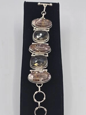 Pulsera de perlas de jaspe de cuarzo ahumado artista MD hecho a mano de plata esterlina Foto 1 de 4