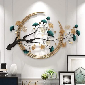Ginkgo metal wall art Wall Picture Handmade Decoration Living Room 110cm x 68cm - Picture 1 of 12