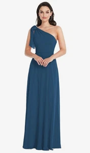 After Six 1561..Draped One-Shoulder Maxi Dress with Scarf Bow..Dusk Blue..Sz 2 - Picture 1 of 5