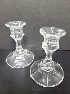 Candelabros cónicos de cristal de plomo 24 % de colección 4" vidrio transparente 2 piezas hechos en EE. UU. años 80 nuevos de colección - Imagen 1 de 6