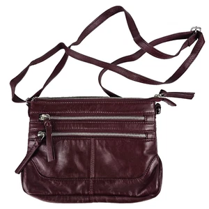 Clarks Burgandy Maroon Leather Crossbody Purse Handbag Zippers - Picture 1 of 6