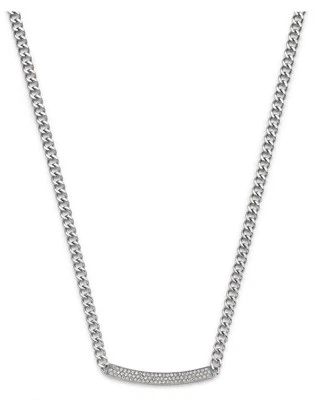 MICHAEL KORS SILVER, REVERSIBLE CRYSTAL PAVE,MK PLAQUE TOGGLE NECKLACE MKJ3355 - Image 1 of 4