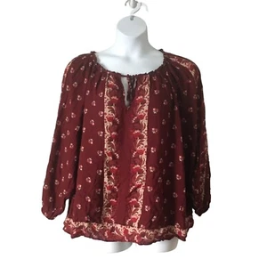 Lucky Brand Women's Peasant Blouse Plus 3X Floral Boho Long Sleeve Viscose - Picture 1 of 9