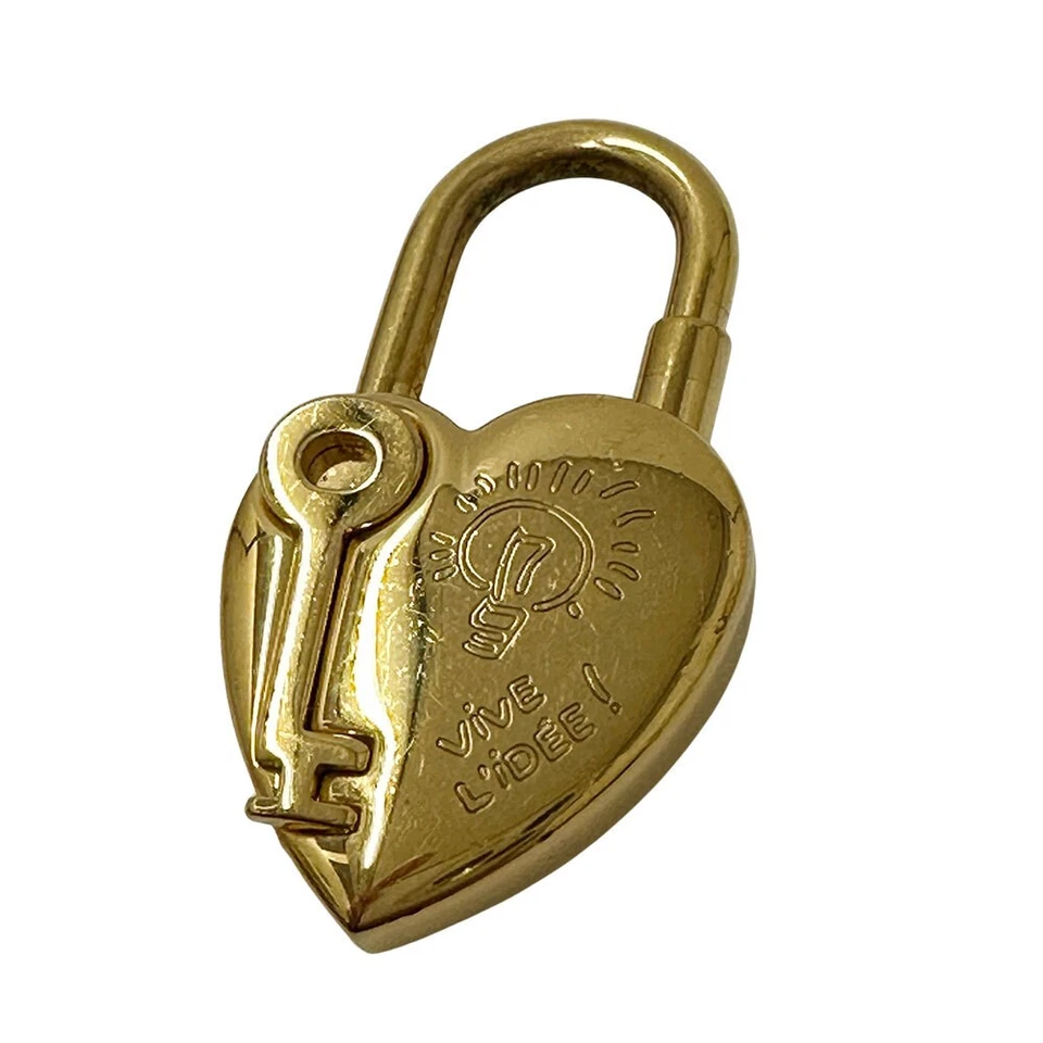 HERMES Cadena Padlock Heart 2004 Gold Lock Bag Charm Pendant AUTH USED - Image 1 of 4