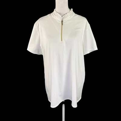 Polo Chico's Zenergy 3 (US 16/18) 1/4 Cremallera Manga Corta Cuello Volantes Blanco Foto 1 de 4