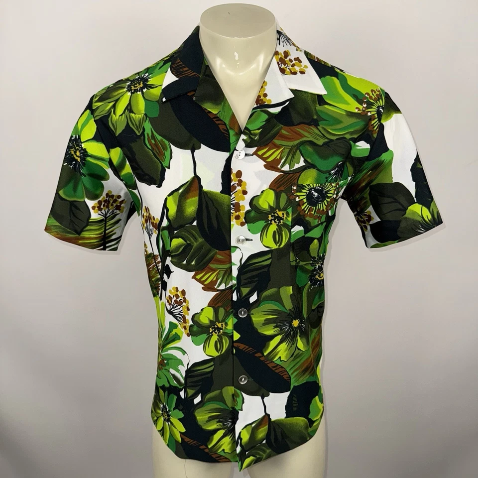 Camisa De Colección Años 60 70 Para Hombres Hawaiana Floral Poliéster Hippie Disco Woodstock Mediana Foto 1 de 4