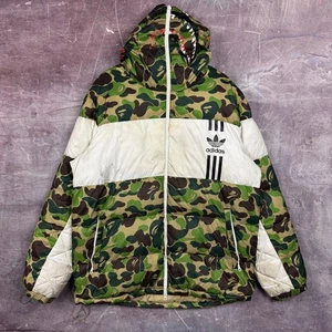 Adidas Jacket Mens White Large Bape ABC Camo Firebird Shark Puffer Jacket 2667 - Picture 1 of 19