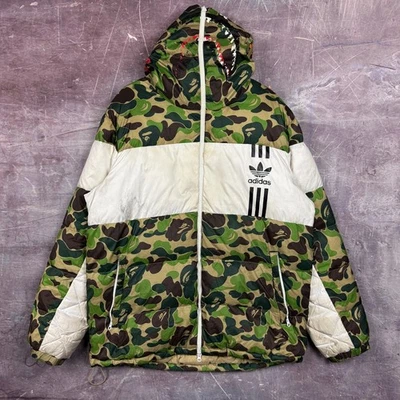 Adidas Jacket Mens White Large Bape ABC Camo Firebird Shark Puffer Jacket 2667 - Image 1 of 4