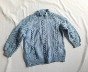 Handmade Youth Size 6-8 Light Blue Chunky-knit Long Sleeve Pullover Jumper - Picture 1 of 6