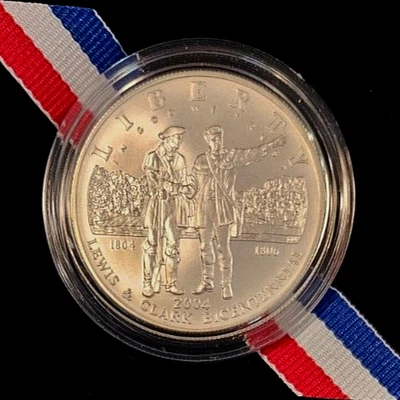 2004 P Lewis and Clark Silver Commemorative Dollar $1 US, UNC/BU, 90% Silver - Image 1 of 2