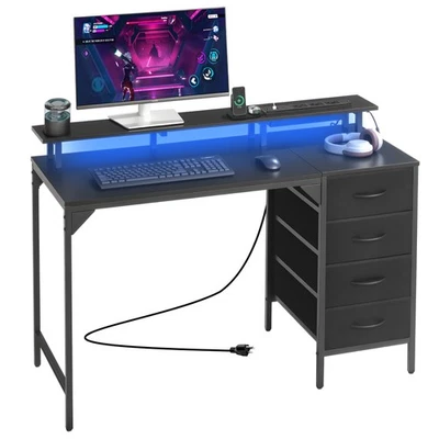 VEVOR 47 inch Computer Desk with Smart LED Lights Power Outlets 4 Large Drawers - Image 1 of 4
