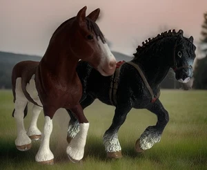 Schleich & Safari Ltd Clydesdale Horses Pair Farm Animal Figures - Picture 1 of 19