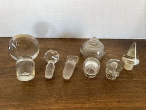 Lot Of 7 Vintage Crystal Glass Bottle Decanter Stoppers & Lids Estate Sale - Picture 1 of 18