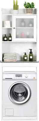 Sopralavatrice Mobile per Lavatrice Bianco Con 2 Ante, Mobiletto Bagno Coprilava - Immagine 1 di 4